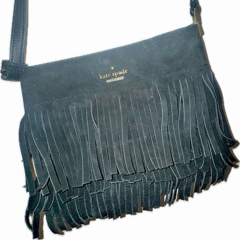 Kate Spade Sycamore Run Cristi Suede Fringe Crossbody Bag in Black